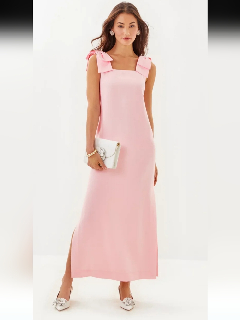 Lilly Pulitzer Pink Bow-Shoulder Maxi Dress